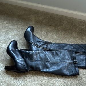 Black Leather Knee-High Boots